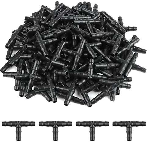 Kalolary 100 Pcs Tee Raccord de Tuyau 4/7mm- T Raccord Connecteur PVC d'arrosage Buse d'atomisation Goutte à Goutte Micro Spray Irrigation Joint pour Tuyau Systèmes Automatique Outil