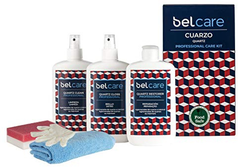 BELCARE - Kit para Limpiar Encimeras de Cuarzo, Silestone y Compac, Pack de 3 Productos (Spray Limpiador 200 ml + Reparador 200 ml + Spray Abrillantador 200 ml)