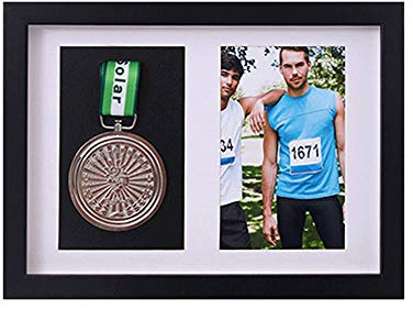 xj - Marco para mostrar medallas, medalla deportiva 3D, marco de fotos, marco negro y color nogal profundo para marco profundo 3D, para mostrar medallas