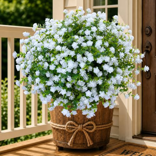 AXYLEX Konstgjorda blommor för utomhusbruk, fuskväxter, 12 buntar utomhusgrönska, buxbom, bleknar inte, plastbuskar, höstdekor, bondgård, hem, trädgård, vit
