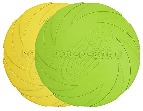 Vivifying Lot de 2 disques Volants pour Chien en Caoutchouc Naturel de 18 cm pour Terre et Eau (Vert + Jaune)