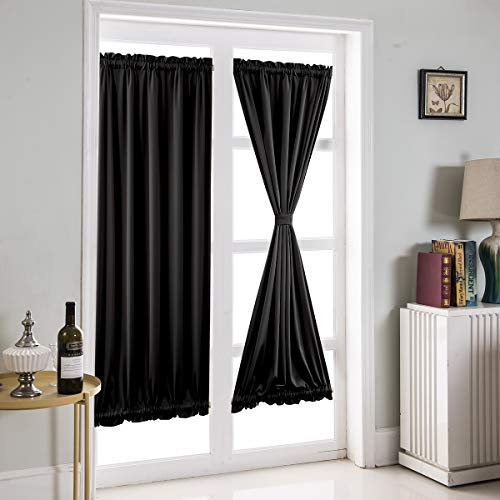 ele ELEOPTION Cortinas para Puerta Francesas Color Puro Panel de Cortina de Puerta Francesa Cortinas Opacas para Sala de Estar Cocina Dormitorio Comedor Sala,1 Panel (Negro, 64 * 183cm)