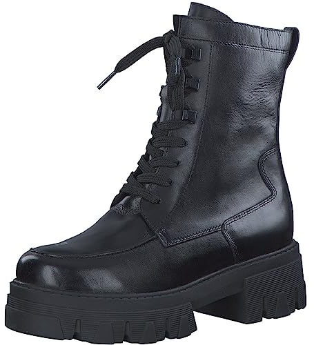 MARCO TOZZI Damen Stiefeletten zum Schnüren aus Leder Plateau, Schwarz (Black), 41