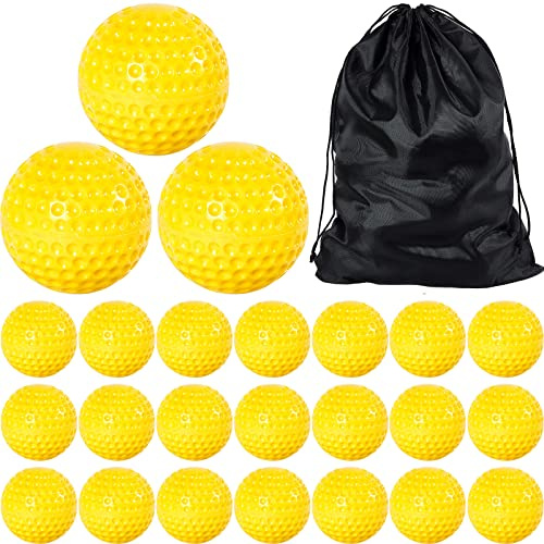 Deekin 24 PCS Pitching Machine Softballs, Dimpled Softballs, Practice Foam Sport Pitching Machine Professional Ball for Hitting and Fielding Practice, 2 Dozen(12 Inch,Yellow)