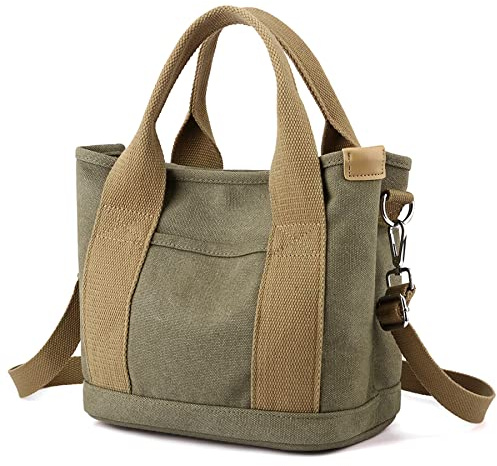zhongningyifeng Bolso de mano para mujer pequeño con múltiples bolsillos, mini bolsas de lona con cremallera, bolso Hobo para la escuela, viajes, trabajo, uso diario (army green)