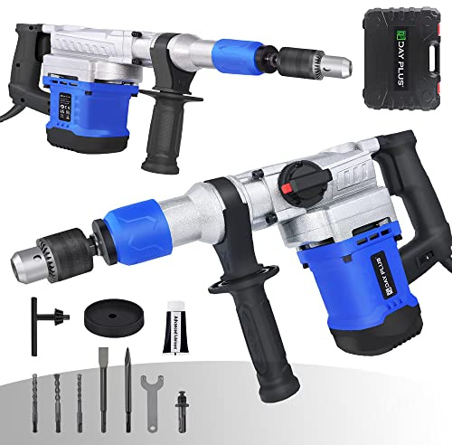 1500W Rotary Hammer Drill 6 Adjustable Speed, Electric Hammer Drill Concrete Tile Breaker Demolition, SDS Impact Driver w/360° Rotating Handle for Drilling Steel Masonry Concrete Wood, Carrying Case