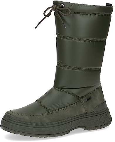 CAPRICE Damen Winterstiefel ohne Absatz Vegan Wasserabweisend, Grün (Khaki Comb), 39 EU