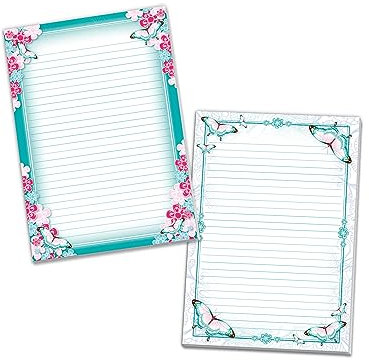 2 Briefblöcke Briefpapier für Mädchen Kinder Schmetterlinge Blumen (1 Block bunt und 1 Block zum Ausmalen A5 mit je 25 Blätter)