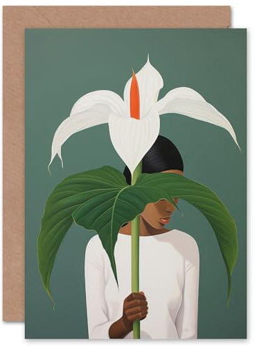 Artery8 Giant Peace Lily Woman With Flower Minimalist Custom Greeting Card Personalised Message Inside for Wife Her Mum Sister Daughter Mom Gran Nan Birthday Thinking of You Get Well Soon