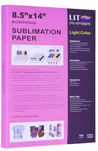 LIT Sublimationspapier, 21,6 x 35,6 cm, A4+, legale Größe, Transferpapier für alle Epson Sawgrass Ricoh HPInkjet-Drucker mit Sublimationstinte für einzigartige Bastelarbeiten, Tassen, Becher,