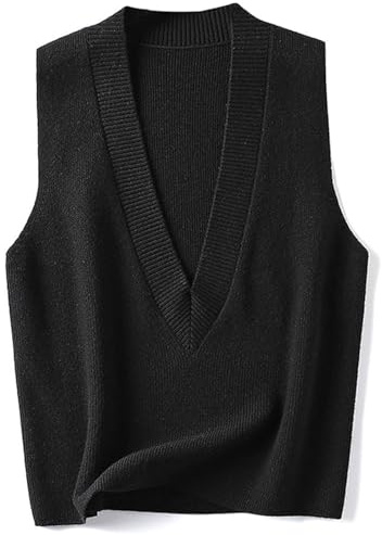 ZUEVI Maglione da donna Gilet Scollo a V Pullover senza maniche Maglieria Top Casual Alla Moda Solido Crop Maglioni Maglia Gilet, nero, S