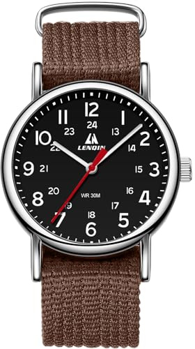 LN LENQIN Armbandsur, män, analog militärklocka, utomhus, klocka, män, analog herrklocka, vattentät, taktisk klocka med nylonband, herrklocka, digital (vinröd), vinröd