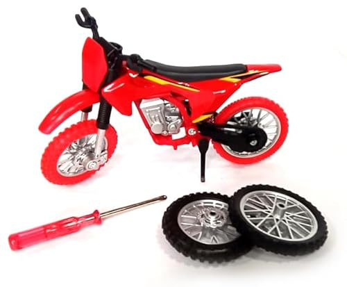 COR Moto Miniature Jouet Motocross 1/18 avec Roue de Rechange et Outils de Réparation (Rouge)