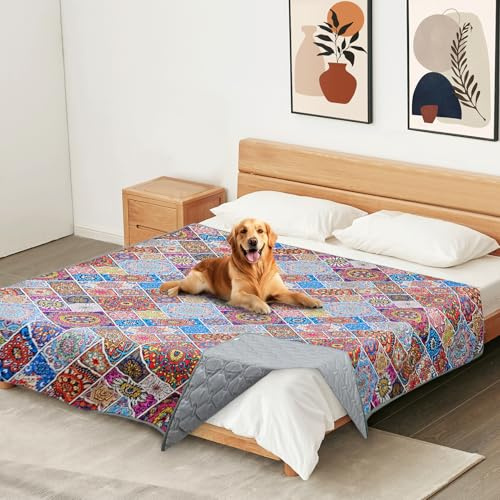 YOSEPATI Manta Impermeable para Perro, Manta Bohemia para Cama de Perro, Funda Reversible de Sofá para Perros, Lavable, Protege Muebles de Cama de Sofá para Cachorro de Gato
