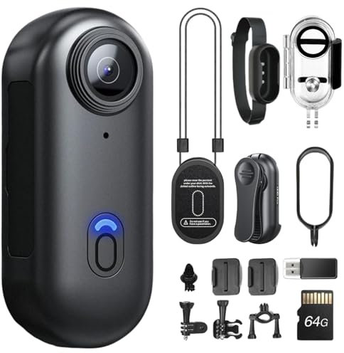 TOSBARRFT Caméra corporelle 4K POV Pro, caméra Portable avec Clip Rotatif 360° et Clip magnétique, Enregistrement 120 Minutes, idéale pour conférences, Voyages et promenades(4K-P-64G)