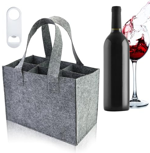 REBECCAGIBSON Portabottiglie in Feltro Pieghevole per 6 Bottiglie,Borsa Porta Bottiglie, Borsa in Feltro con Compartimenti per bottiglie, da uomo, per birra, per feste, viaggi, picnic