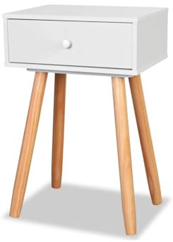 Wintem - Comodino Camera da Letto in Bambù con Cassetto Bianco Spazioso, Design Retrò Naturale 40x30x47 cm, Ideale come Tavolino da Letto, Facile da Pulire e Compatto