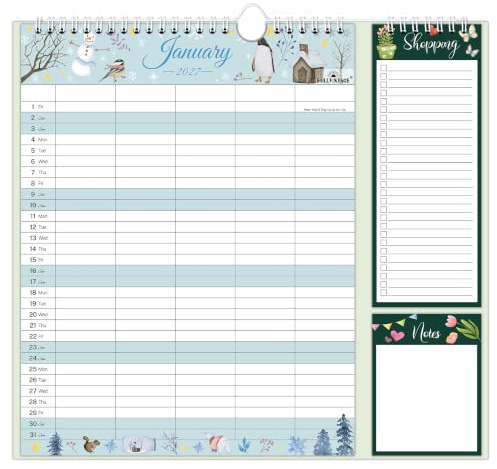 2027 calendar - Family Calendar 2027 from Jan. - Dec., 31 x 29 cm | Wall Calendar with 5 Columns, Shopping List, Notepad & Holiday Reminders, Large Blocks