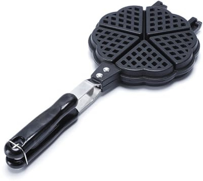 YUEHISY Waffle Maker Pan, Makes 5 Mini Heart Shaped Waffles, Stovetop Use for Gas Cooker Campfire, Aluminum Easy Clean, for Family Breakfast