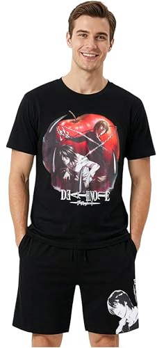 Get Trend Attack on Titan | Death Note | Tokyo Ghoul Men’s Pyjamas Sets, Short Cotton Pj Bottoms & Crew Neck T-shirt, Manga Nightwear