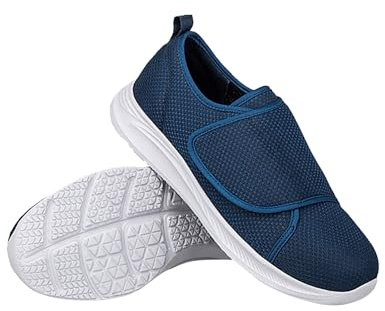 Diabetiker skor herr mjuk sula tofflor extra breda nätsneakers löpning promenadskor halkfria fritidsskor lätta löparskor stötdämpning utan skosnören slip-skor