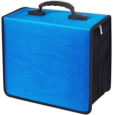 Siveit CD/DVD Binder, CD DVD Case Holder Binder 400 Capacity CD/DVD Wallet Storage Booklet Album Box (White binder, Blue)