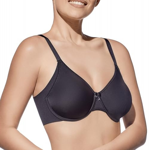 Selene, Sujetador Reductor para Mujer con Banda Alta y Aro, Costuras Planas, Sin Relleno, Colección Eugenia, Color Negro, Talla 105C