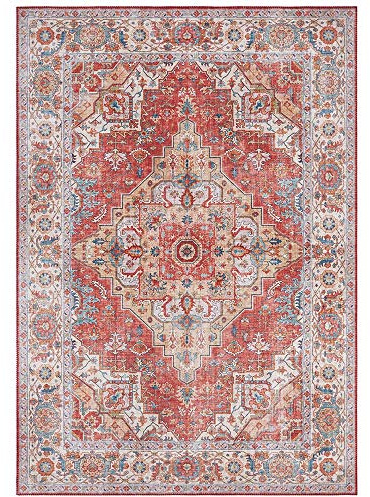 Nouristan Asmar Teppich – Wohnzimmerteppich Orient-Touch Detailiertes Muster Florales Kurflor Flachgewebe Teppich für Esszimmer, Wohnzimmer, Schlafzimmer – Ziegelrot, 80x150cm
