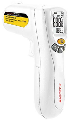 Mastech MS6592P Thermomètre infrarouge 2 fonctions, mesure de la Température Sans contact des Personnes (32º-42º) et mesure de la température de surface (0ºC-100ºC), 143X99X47 Mm