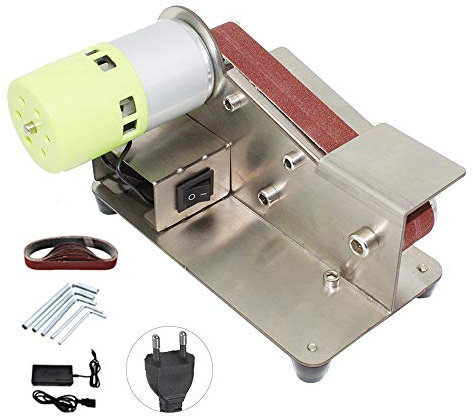 VISLONE Afilador de cuchillos de ángulo fijo de 15 grados Lijadora de banda Pulidora ajustable de 7 niveles Máquina pulidora de 100 W con 10 piezas de cintas de lijado