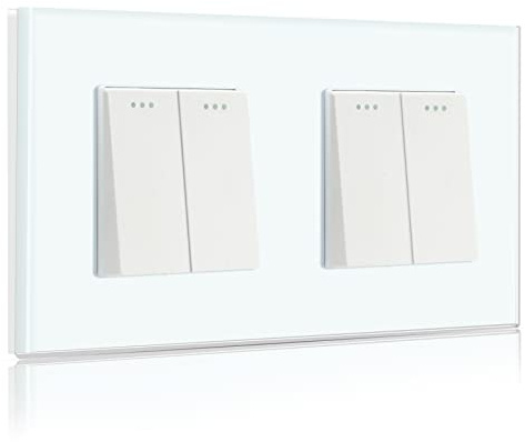 BSEED 2 Gang 2 Way+2 Gang 2 Way Glass Light Switches Screwless 10A Rocker Tactile Wall Switch White Crystal Toggle Switch 146mm