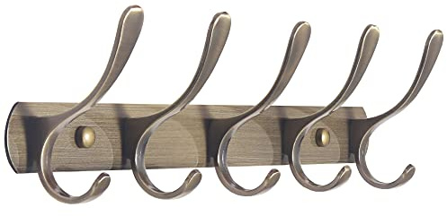 SKOLOO Moderno perchero de pared ganchos, 5 ganchos, metal, para colgar abrigos, chaqueta, mochila, sombrero, bronce de pared gancho de pared