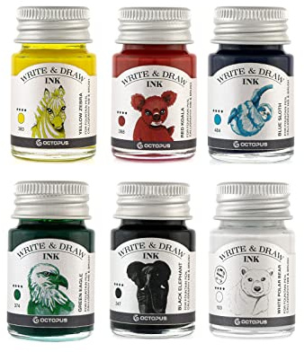 Write and Draw Ink Set BASIC BRIGHT, inchiostro stilografica e disegno, 6x10 ml