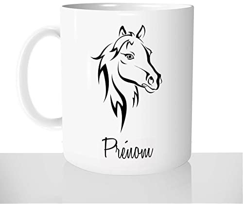 Mug-Cadeau Tête de Cheval - Tasse Idée Cadeau Original Sport Animal Equitation Prénom Personnalisable Noël Anniversaire
