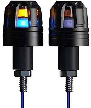 Riloer 2pcs 12V LED Motociclo Indicatori di Direzione Lampeggianti, Alto Luminoso Manubrio Fine Maniglia Spina Luci Bici Grip Bar Spina Strobo di Segnalazione Laterale