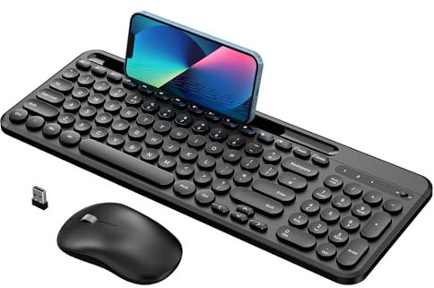 Cimetech Wireless Keyboard and Mouse set, Phone Holder USB Keyboard & UK Slient Ergonomic Mice, QWERTY Layout, Automatic Power Saving Function for PC, Laptop, Desktop, Notebook, Computer