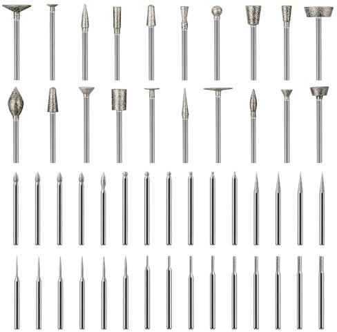 Rotary Tools Accessories Hakkin 50PCS Stone Carving Set with 1/8’ Shank Diamond Burr Bits Compatible with Dremel for Carving, Engraving, Grinding, Stone, Rocks, Jewelry, Glass, Ceramics