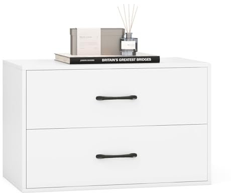 COSTWAY Kommode mit 2 Schubladen, Schubladenschrank stapelbar, Sideboard aus Holz, Aufbewahrungsschrank Schubladenkommode für Wohnzimmer, Büro, Schlafzimmer, 60 x 34 x 38 cm (Weiß)