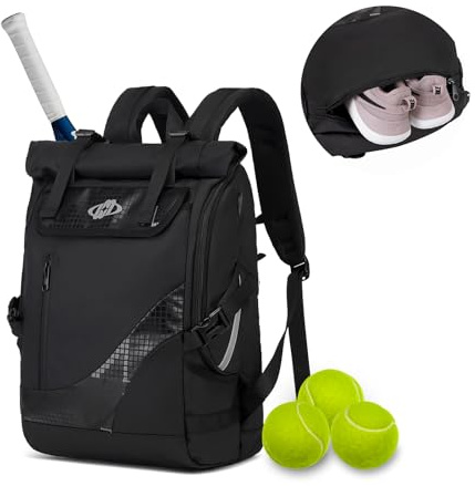 Tennis Bag for Women Men to Hold 2 Rackets, Tennis Backpack with Shoe Compartment, Pickleball Backpack Hold Tennis Racket, Pickleball Paddles, Badminton Racquet, Balls and Other Accessories