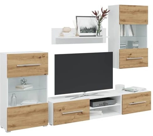 Homgoday 5 st TV-skåp möbler med LED-belysning Ek Hantverk, Möbler TV Lågt TV-skåp för Industriellt soffbord Vardagsrum TV-ställ