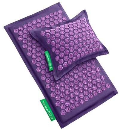 Pranamat Set de Esterilla Grande y Almohada de Acupresión, Terapia de Acupresión Premium para Alivio del Dolor y Relajación, Hecho a Mano en Europa con Materiales Naturales y Sostenibles (Lavander)