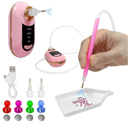 Zariocy Electric Diamond Painting Pen med vakuumpump – inga vaxfläckar, ergonomisk design med dubbel användning – innehåller 4 diamantpositionerare och 2 reservhuvuden – gör-det-själv-konstverktygsset