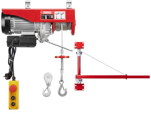 TEENO Verricello elettrico e braccio di supporto per paranco elettrico, Chevre di sollevamento 220 V 1450 W, Capacità di carico 200 – 800 kg Argano cavo Fissaggio orientabile Accessorio sollevamento