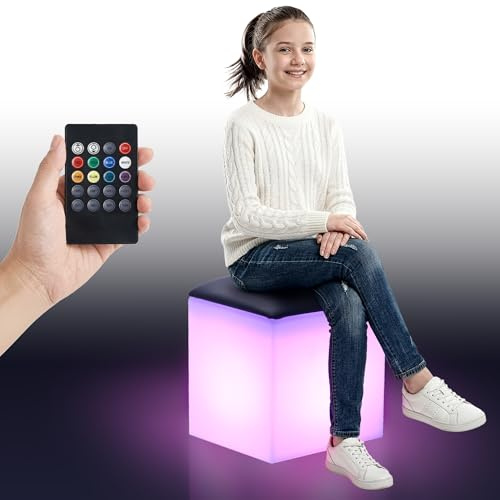 Special Supplies Set sedia/tavolo con luci a LED da 16 ″ - Mobili cubi luminosi che cambiano colore, illuminazione d'atmosfera, sedile/tavolo LED RGB per giochi sensoriali, casa e scuola
