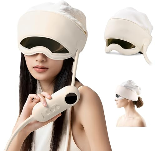 Electric Head Massager for Headaches, Eye Massager with Heat, Rechargeable Head and Eye Massage for Stress Relax, Fatigue, Ideal for Rest & Relaxation, Best Gift for Mom/Dad, Beige