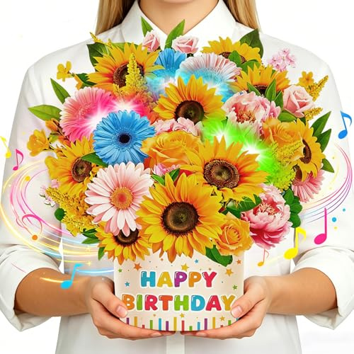 Birthday Cards with Light and Music, 3D Pop Up Birthday Gift Card for Women