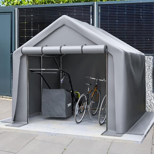 Generiskt verktygsskjul 244 x 241 x 217 cm mörkgrå cykelgarage garagetält vattentätt av galvaniserat stålrör, trädgård, förvaringstält för cyklar, gräsklippare, trädgårdsmöbler, utomhus