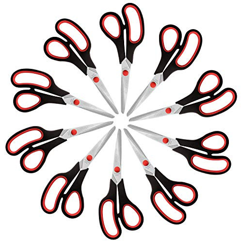 Belle Vous Scissors Multipack (10 Pack) - 21cm/8.27 inch Overall Length - Sharp Stainless Steel Blades - Soft Comfort Grip Handles - for Office and Home - Multipurpose Craft Scissors