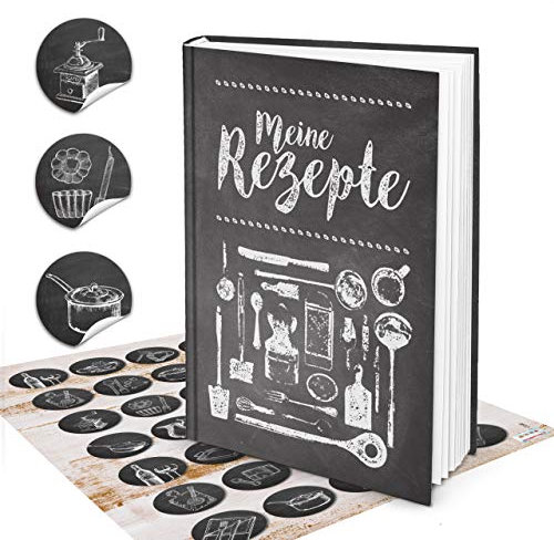 Logbuch-Verlag Großes eigenes Rezeptbuch zum Selberschreiben schwarz weiß XXL A4 leere weiße Seiten Geschenk Küche Geburtstag