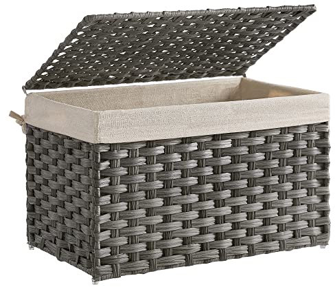 SONGMICS Cestino Portaoggetti, Cesta Portabiancheria da 65 L con Coperchio, Pieghevole, Sacco in Tessuto Rimovibile con Manici, Soggiorno Camera da letto Lavanderia, Grigio Tortora RST56WG